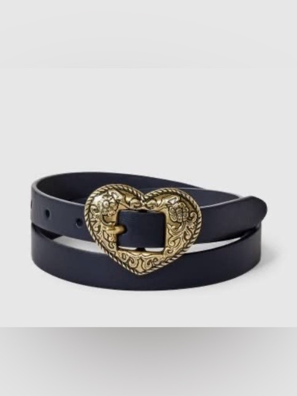 Art class Black Belt with Ornate Gold Heart Buckle